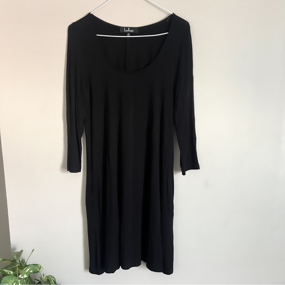 Lulus Dresses & Skirts - Lulus In Full Swing Black Three-Quarter Sleeve Swing Dress Medium